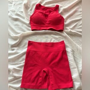 Red Ribbed Two-Piece Set